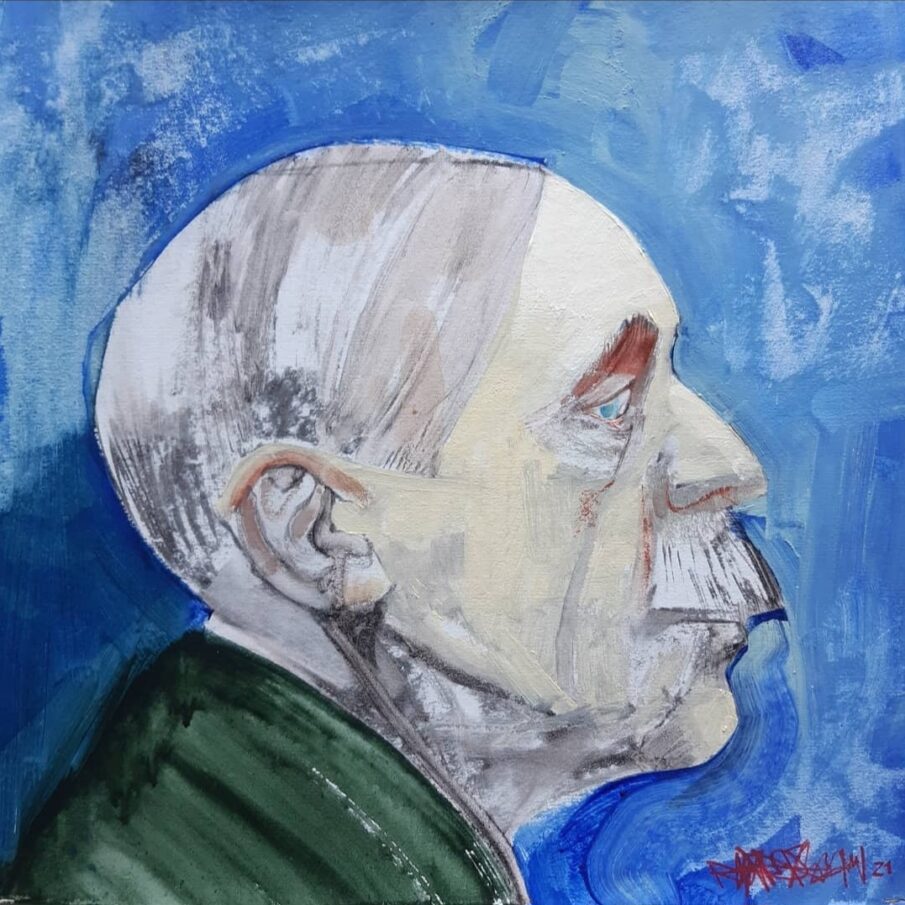 A painting, mixed technique, from TESTE in INSONNE Exhibition, Artist: Ruggero Facchin, Curated by Federica Viola
